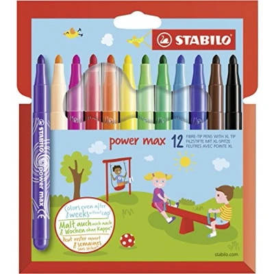 Image de Feutre de coloriage STABILO power max Étui carton x 12 feutres pointe large Coloris assortis