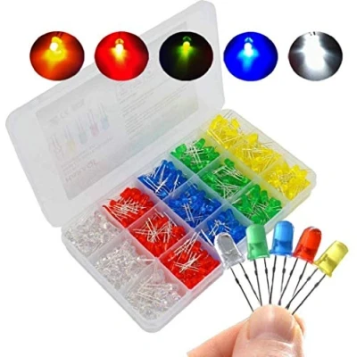 Image de DollaTek 500PCS 5MM LED lumière blanc jaune rouge bleu vert kit de diodes d&#039;assortiment bricolage