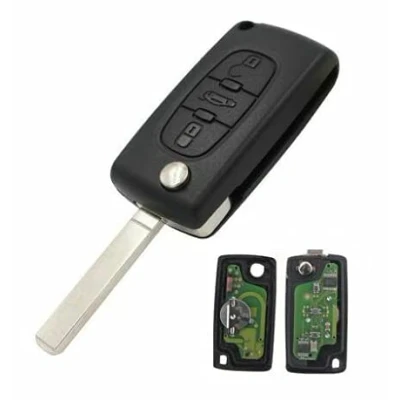 Image de LAKAMODO Clé Vierge complète 3 Boutons Coffre CE0523 à Programmer pour Peugeot 307 CC 308 407 607 Expert Jumpy Citroën C4 C5 C6 Picasso Xsara Lame Non Rainurée Lakamodo, Couleur: Noir