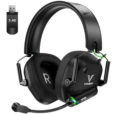 Image de Vakedy casque de jeu sans fil pour PC, PS4, PS5, Mac, Switch, USB 2,4 GHz avec microphone, Bluetooth, pilotes 50 mm, batterie heures, faible latence, léger