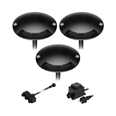 Image de ledscom.de Lampe LED de sol en saillie BUNDA, 1 flamme, extra plate, pour l&#039;extérieur, aluminium, noir, rond, 7cm Ø, blanc chaud, set 3 pièces