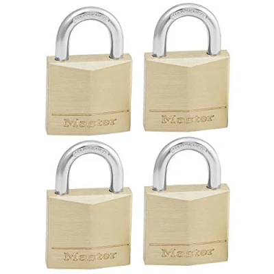 Image de Master Lock 130EURQNOP Lot de 4 Cadenas à Clé en Laiton, Doré, 4,9 x 3 1,2 cm