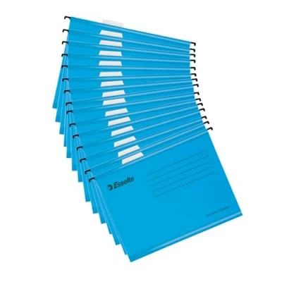 Image de ESSELTE Dossiers Suspendus A4 Renforcés pour Classeur / Meuble de Classement, Lot 15 avec Onglets &amp; Étiquettes, 100% Carton Recyclé, Coloris Bleu (628806)