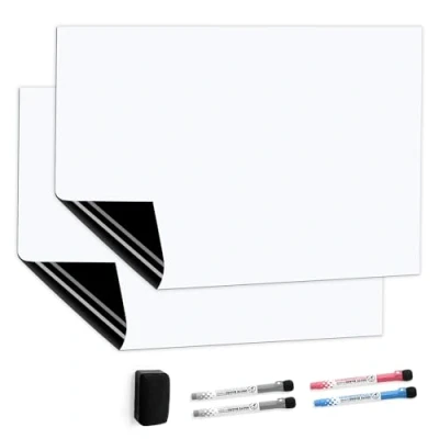 Image de Tableau Blanc Magnétique 2Pcs 50x30cm Pour Frigo,CUHIOY Cuisine Liste des Courses,Rappel Quotidien Planifier,Enfants Aimanté,Flexible Effaçable à sec Tableaux Mémo,4 Marqueurs 1 Effaceur