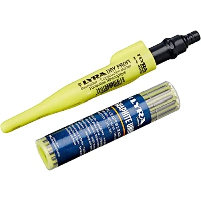 Image de Lyra L4498103 Dry Profi Marqueur de construction, avec Taille crayon et clip + 12 mines graphite universelles en 2B pour toutes les surfaces sous blister
