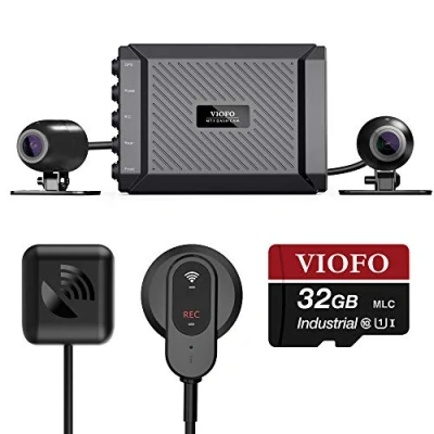 Image de VIOFO MT1 Caméra de tableau bord avant et arrière 1080p double canal étanche Angle 170 degrés WiFi intégré GPS G Sensor Marche/arrêt automatique Carte SD 32 Go incluse