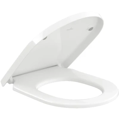 Image de abattant de WC Subway 3.0 Villeroy &amp; Boch, avec charnières en acier inoxydable, toilettes Duroplast incassable, pièce rechange d’origine, forme D, blanc, brillant