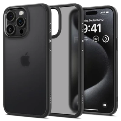 Image de Spigen Coque [Translucide et Anti Empreinte] en Dos PC Bumper TPU Ultra Hybrid Frost pour iPhone 15 Pro Noir