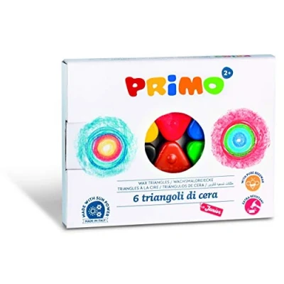 Image de PRIMO Crayons de Cire Colorés avec 6 Couleurs pour enfants +3 Ans, Résistants et Durables en Forme Triangle, Intenses Papeterie Activités Créatives, ne Salit pas les Mains