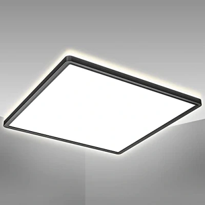 Image de B.K.Licht Plafonnier LED ultra plat 29mm avec rétroéclairage indirect, platine 22W intégrée, 3000Lm, lumière blanche neutre 4000K, éclairage plafond 42x42cm