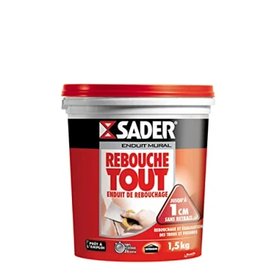 Image de Sader Rebouche Tout Enduit de Rebouchage Intérieur Prêt à l&#039;Emploi Tous Supports et Égalisation Trous Fissures Jusqu&#039;à 1 cm Joint Plaque Plâtre Pot 1,5kg