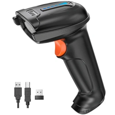 Image de Tera Lecteur de Codes Barres sans Fil et Filaire avec Indicateur Niveau Batterie Scanner Imprimés Numériques 1D 2D QR Douchette Portable Plug and Play, Modèle D5100