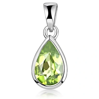 Image de Materia Pendentif Péridot en argent 925 vert forme de goutte Bijou rhodié avec chaîne au choix, Pierre précieuse,