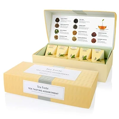 Image de Tea Forte Assortiment de dégustation thé par Forté, petite boîte présentation, d&#039;assortiments thés, 10 infuseurs en forme pyramide faits main