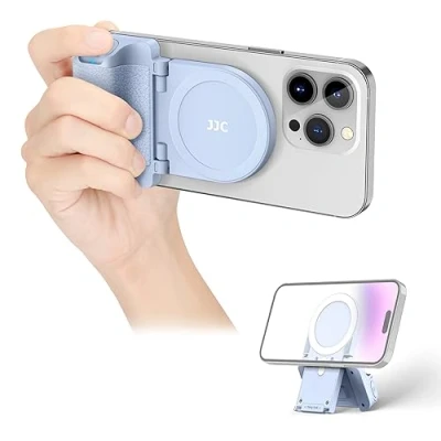 Image de JJC Magsafe Poignée magnétique pour téléphone avec télécommande Bluetooth iPhone 15, 14, 13, 12 et téléphones Android, support de bureau adaptateur trépied