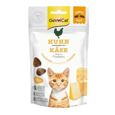 Image de GimCat Crunchy Snacks Poulet avec Fromage Friandise pour Chat croustillante et Riche en protéines 1 Sachet (1 x 50 g)