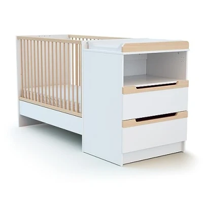 Image de AT4 Lit Combiné Evolutif CARROUSEL Blanc et Hêtre Verni 60 x 120 cm