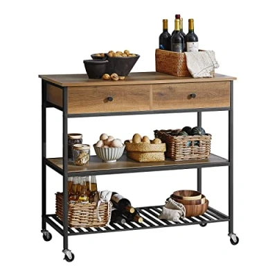 Image de SoBuy Desserte de Cuisine à roulettes Chariot Service Style Industriel Meuble avec 2 tiroirs et étagères, 100 x 45 93cm, FKW112 PF