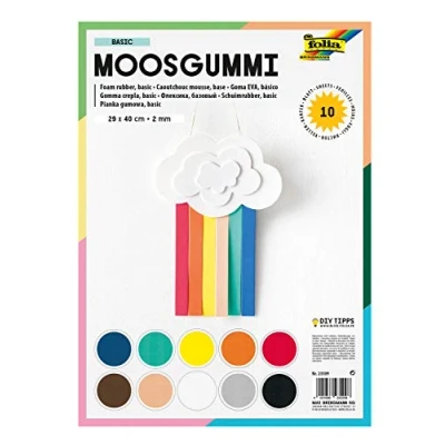 Image de folia 23509 Caoutchouc Mousse 10 Feuilles en Couleurs Assorties 2 mm Environ 29 x 40 cm Idéal pour de Nombreux travaux Bricolage