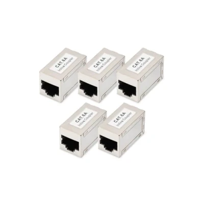 Image de DIGITUS Connecteur RJ45 Cat 6A 5 pièces Rallonge de câble Lan réseau Cat6A Compatible PoE modulaire Pour Switch, DSL, Modem, Routeur, PC Argenté
