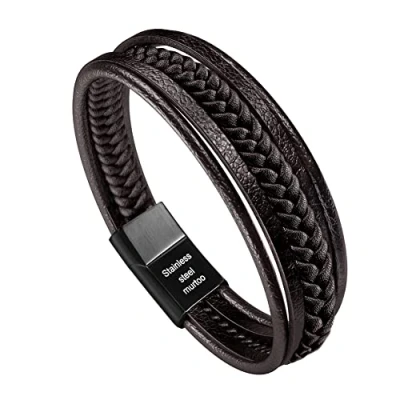 Image de murtoo Bracelet Homme Cuir Véritable et Acier Inoxydable pour Les Hommes(Marron sans Joint magnetique,19)