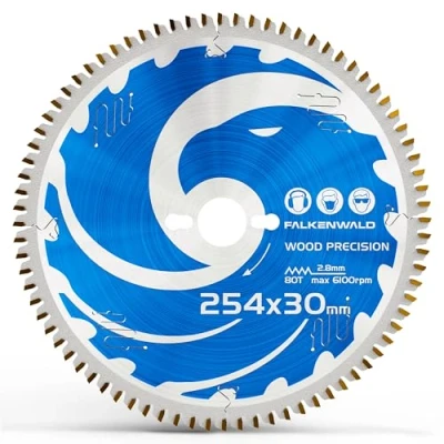 Image de lame de scie pour bois 254 x 30 mm Precision, circulaire avec 80 dents en carbure, compatible Bosch GTS 10 XC, PTS table saw &amp; Metabo mitre KGS M