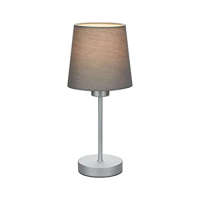 Image de BRILONER lampe de table, chevet, 1 ampoule E14 avec interrupteur à câble, abat jour en tissu Gris/argenté 10 x 31,4 cm