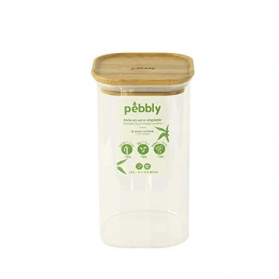Image de Boîte de Conservation Hermétique en Verre et Couvercle Bambou, Carré Haute, Idéale pour Stocker Pâtes, Riz, Céréales, Lentilles, Farine, Sucre… 500 ml à 2,2 litres