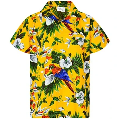 Image de King Kameha Funky Chemise Hawaienne, Manche Courte, Cherry Parrot, Jaune, 4XL