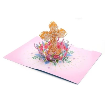 Image de ASVP Shop Carte pop up 3D avec croix de houx, faite à la main pour prière bénédiction, résurrection, le baptême, l&#039;ordination, baptême Cadeau les amis et famille