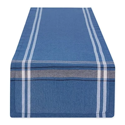 Image de DII Chemin de Table en Lin Style Rustique à Rayures françaises, 35,6 x 182,9 cm, Chambray Bleu