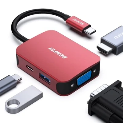 Image de adaptateur convertisseur USB C 4 en 1 BENFEI, C, VGA, PD, HDMI, compatible Thunderbolt, pour iPhone 15, MacBook, iPad, XPS, hub, HDMI 3.0, Type