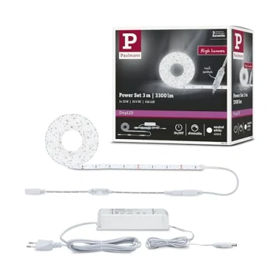 Image de Paulmann 78959 Strips LED SimpLED Power 3m avec variat. à Fil 1100lm/m INCL. 1x33W IP44 gradable Bande Blanc Barre lum. plast. 4000K, Matière, 33 W