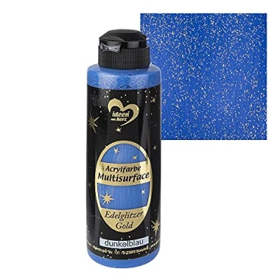 Image de Ideen mit Herz Peinture acrylique Multisurface à paillettes précieuses universelle base d&#039;eau Avec dorées scintillantes élégantes 180 ml (bleu foncé)