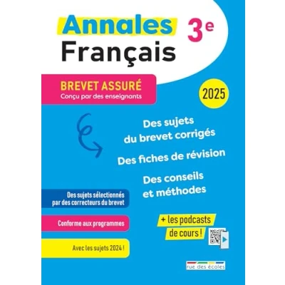 Image de Brevet assuré Annales Français 3e 2025: des sujets corrigés, fiches de révision, conseils et méthodes