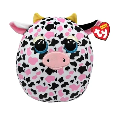 Image de Ty Squishy Beanies Milkshake la Vache Rose, Blanc et Noir, Coussin en Peluche Doux avec œillets pailletés, idée Cadeau pour Petits Grands Enfants, Tous à Collectionner 33 cm T39364