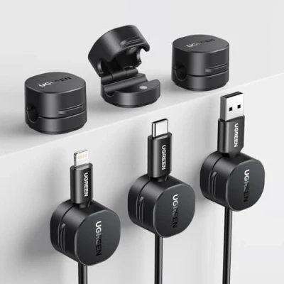 Image de UGREEEN 6 Pièces Organisateur de Câble Magnétique Clips Câbles Autocollants Utilisation d&#039;Une Seule Main, Convient pour Bureau, Table Nuit Compatible avec jusqu&#039;à 7,5 mm