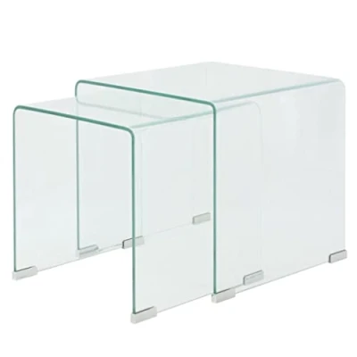 Image de vidaXL Ensemble de tables gigognes 2 Pièces Verre trempé Transparent 244191