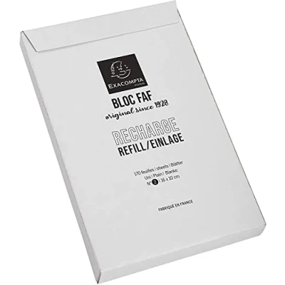 Image de Exacompta Réf. 12212E Boîte de 5 recharges bureau pour bloc FAF 170 feuilles blanches microperforées détachables Dimensions 16 x 10 cm Format N 2 uni blanc
