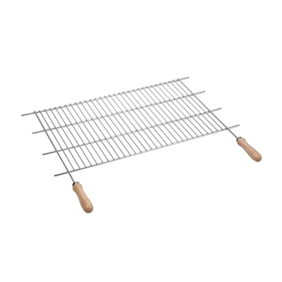 Image de Sauvic 02475 Grille de Barbecue Zinguée avec Manches Acier/Bois 80 x 40 cm