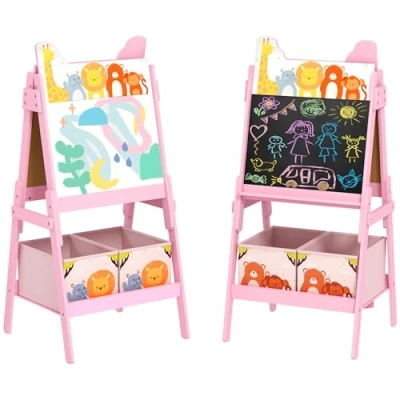 Image de tableau enfant AIYAPLAY 2 en 1 double face blanc et noir avec boîtes de rangement pour enfants 3 à 8 ans