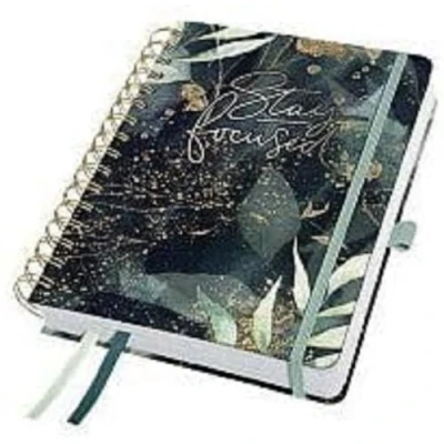 Image de SIGEL J4603 Jolie Agenda à spirale 2024, Glamorous Leaves, 16,8 x 21,5 cm, couverture rigide, 240 pages, noir, vert, gold, 2 pièces