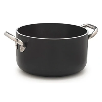 Image de Pentole Agnelli ALSA2104SSPI28 Alblack High Aluminium, épaisseur 5 mm, Fond à Induction 10 avec 2 poignées en Acier Inoxydable, 28 cm, Noir
