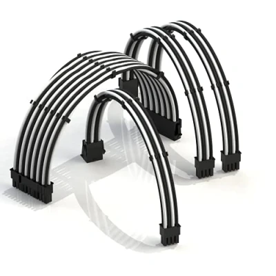 Image de LINKUP AVA 30cm Câble d’Extension PSU w/Manchon┃Conception Personnalisable l’Alimentation GPU┃Tressés w/Kit Peignes pour Câbles┃1x24P (20+4)┃1x8P (4+4) CPU┃2x8P (6+2) GPU┃300mm Blanc Noir
