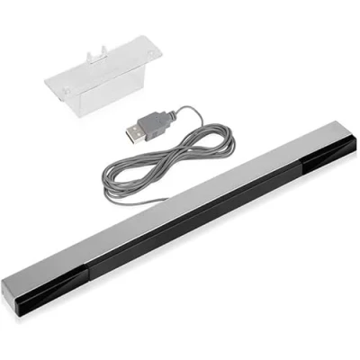 Image de CHILDMORY Barre de capteur USB pour Wii/Wii U, récepteur signal mouvement infrarouge IR Ray console Wii et U avec support stable (noir/argenté)