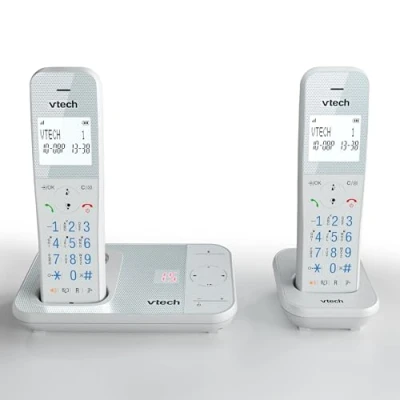 Image de VTech XS1051 Téléphone sans Fil à Deux combinés avec répondeur, DECT Fil, Détection de l&#039;appelant, Amplificateur Volume, Fonction Mains Libres,Surface antibactérienne