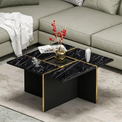 Image de HOMIDEA Silva Table basse de salon moderne d&#039;appoint au design tendance (marbre noir)