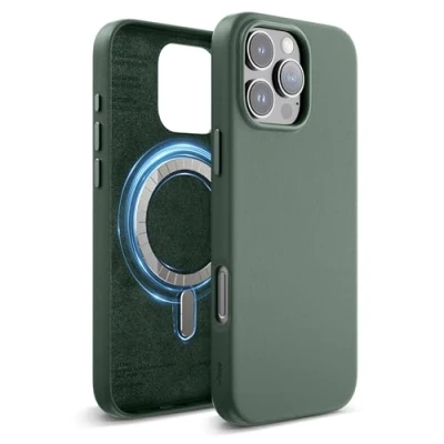 Image de elago Coque Cuir Magnétique Compatible avec iPhone 16 Pro Max Étui, Tous Les Accessoires MagSafe, 6,9 Pouces Aimants Intégrés, Vegan, Antichoc, Résistant à l&#039;eau (Vert Nuit)