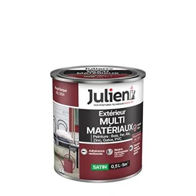 Image de Julien Peinture Multi Matériaux Satin en phase Aqueuse Bois, Fer, Alu, PVC, Zinc, Acier galvanisé, brut ou peint Rouge Basque 0,5 L