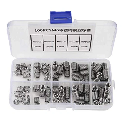 Image de M6 Insert Fileté, 100pcs Filets Rapportés Inserts de Filetage Hélicoïdal à Fil Spiralé en Acier Inoxydable